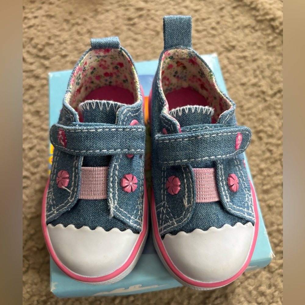 Denim Blue and Pink Kids Shoes